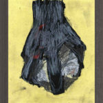 İbrahim Yıldız, “Taş: Sarı Zemin Siyah El”, Kâğıt Yüzeyine Karışık Teknik, 15x20 cm, 2010